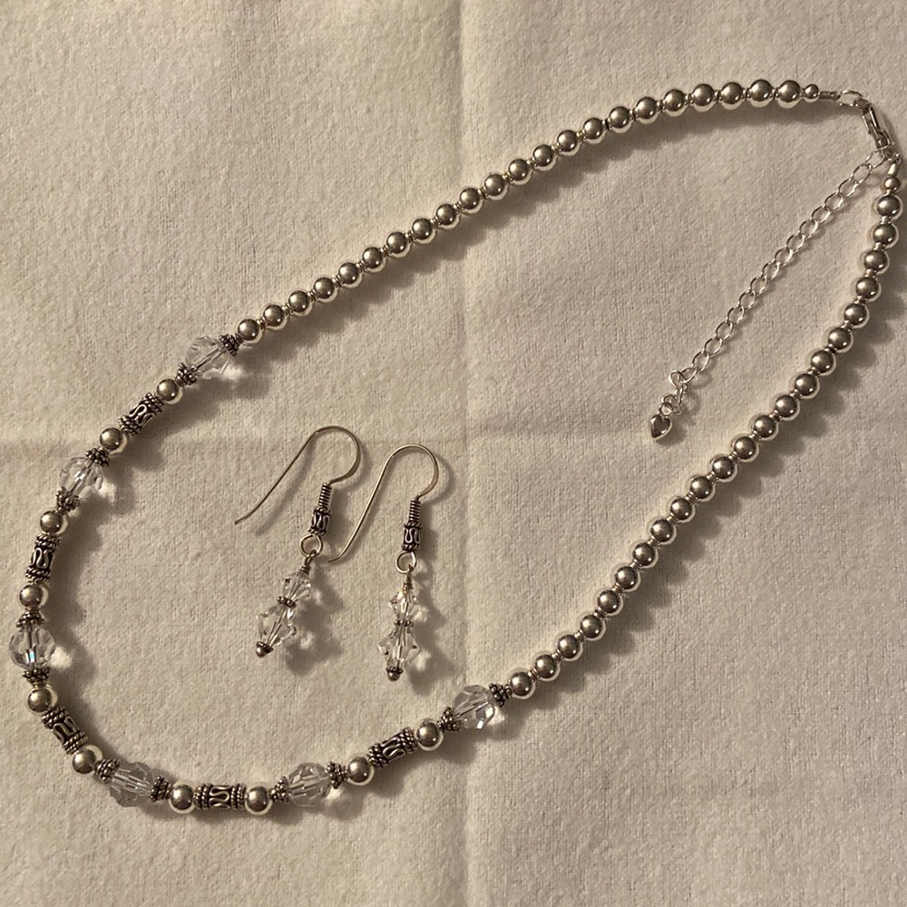 Sterling Silver and Crystal Necklace and Earring Set